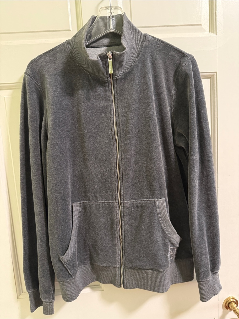 Michael Kors Charcoal Gray Velour Zip-Up Jacket, L